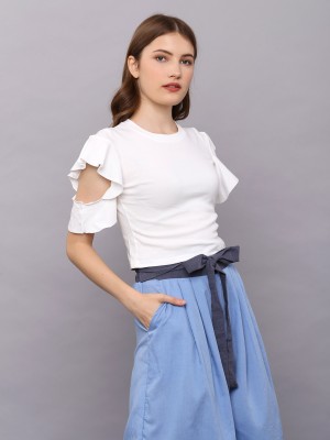 Side Ruffles Hole Crop Tee