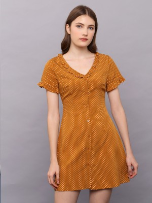 Ruffled V-Neck Short Sleeves Dress