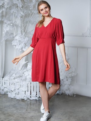 V Neck Puff Sleeves Dress