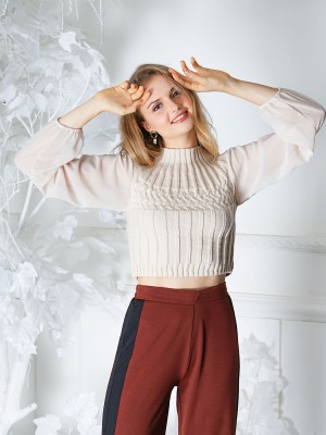 Chiffon Sleeves Knitted Crop Top
