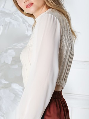 Chiffon Sleeves Knitted Crop Top