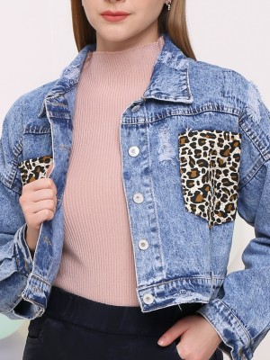 Tiger Print Pocket Ripped Jacket