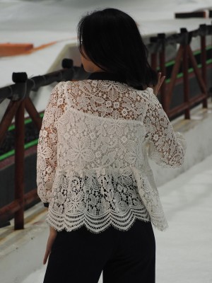 Embroidered Neck Tied Top