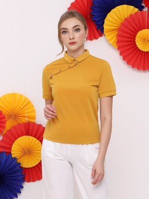 Side Way Button Collar Top