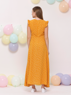 Mini Ruffles Sleeve Heart Print Long Dress