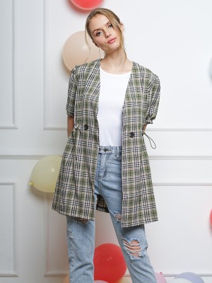Waist Drawstring Checkered Outer