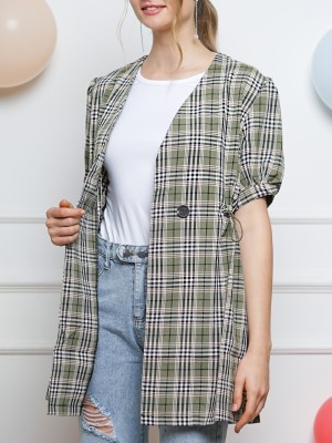 Waist Drawstring Checkered Outer