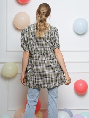 Waist Drawstring Checkered Outer