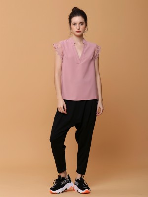sleeve edge embroidered v top