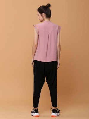 sleeve edge embroidered v top