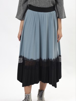 Lace Combi Pleated Midi Skirt