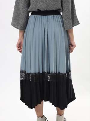 Lace Combi Pleated Midi Skirt