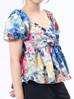 Full  Floral Sabrina Crop Top