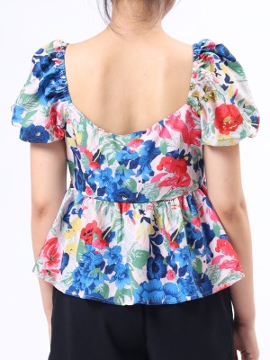 Full  Floral Sabrina Crop Top