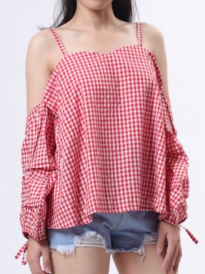 Checkered Cold Shoulder Top