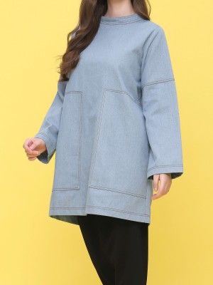 Denim high neck dress