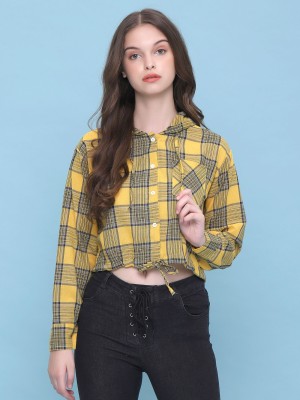 semi crop hoodie checkered shirt