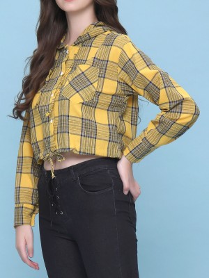 semi crop hoodie checkered shirt