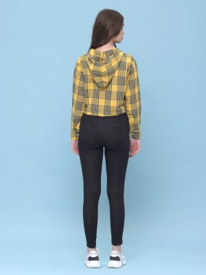 semi crop hoodie checkered shirt