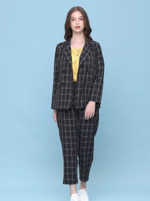 2 pcs grid lines blazer and pants