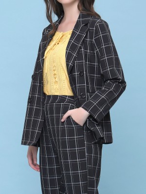 2 pcs grid lines blazer and pants