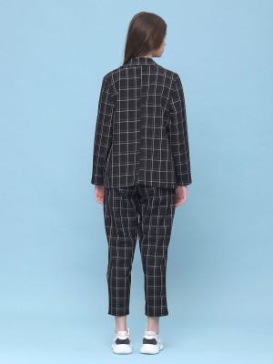 2 pcs grid lines blazer and pants