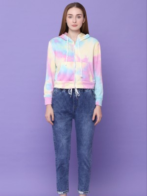 Tie  Dye Semi Crop Hoodie Zip Up Sweater