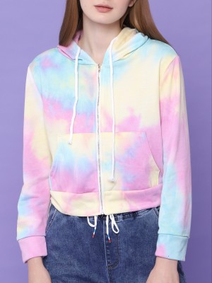 Tie  Dye Semi Crop Hoodie Zip Up Sweater