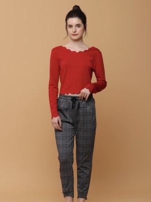 Grid Checkered Drawstring Pants