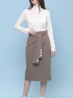 Sleeves Tied Midi Skirt