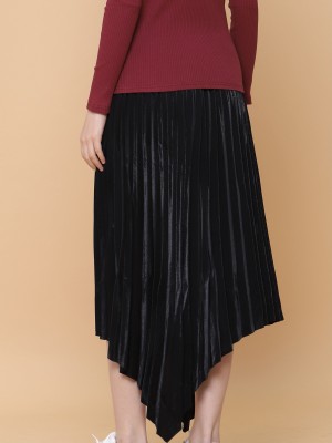 Asymmetric Pleated Midi Skirt