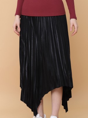 Asymmetric Pleated Midi Skirt