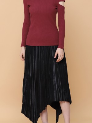 Asymmetric Pleated Midi Skirt