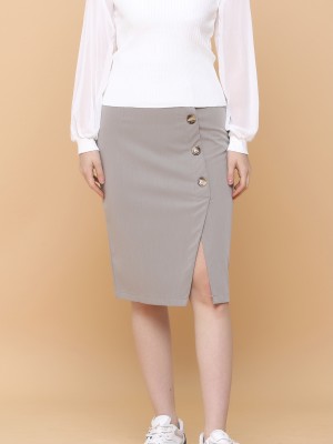 Side Split Button Up Midi Slim Skirt