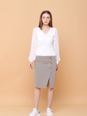 Side Split Button Up Midi Slim Skirt