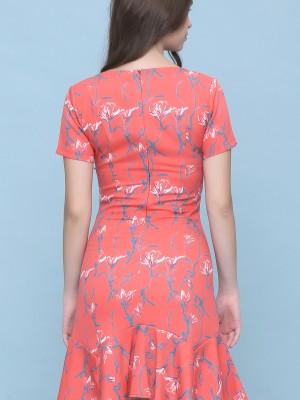 Flower Print Ruffles Dedge Dress