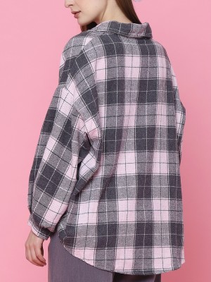 Oversized Sleeves Checkered Shirt