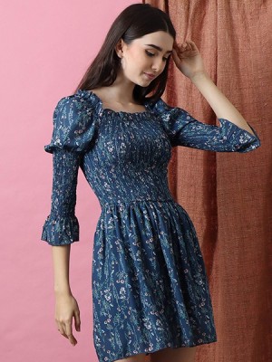 Bloom Flower Print Elastic Half Dress