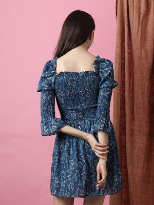 Bloom Flower Print Elastic Half Dress