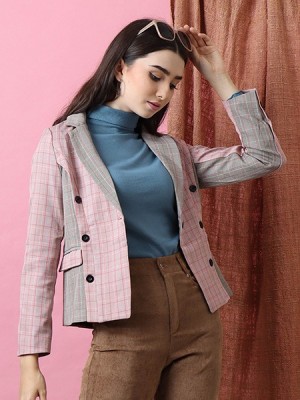 Cottage Core Panel Checkered Color Blazer