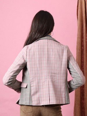 Cottage Core Panel Checkered Color Blazer