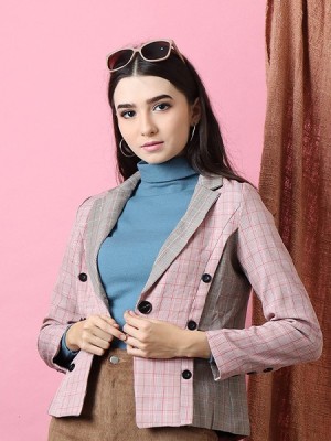 Cottage Core Panel Checkered Color Blazer