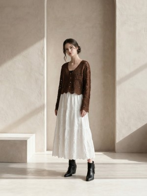 EID Flower Embroidery with Lace Edge Maxi Skirt