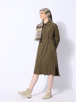 Ramadhan Moon Waist Button Shirt Long Dress