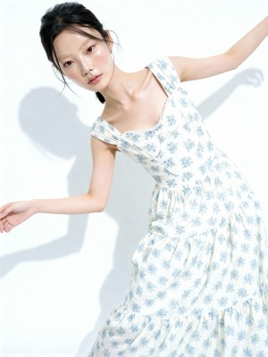 ELITE Ivy Cotton Poplin Flower Print Maxi Dress