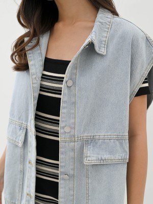 Oversized Denim Vest (Dark Blue)