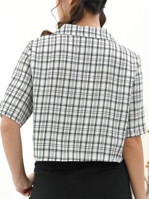 Grid Checkered Semi Crop Blazer