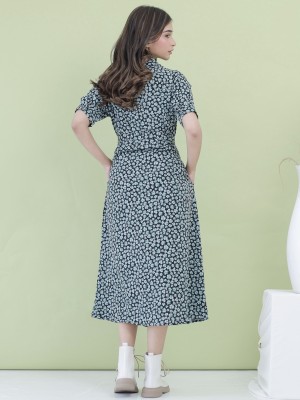 EID23 Flower print shirt dress with belt
