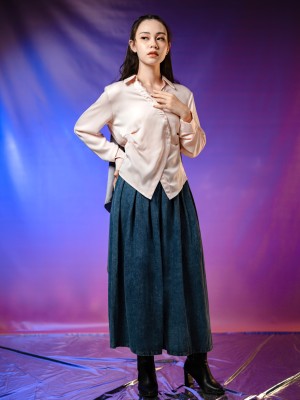 WW Zalfa Satin Lace Accent Shirt