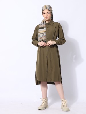 Ramadhan Moon Waist Button Shirt Long Dress